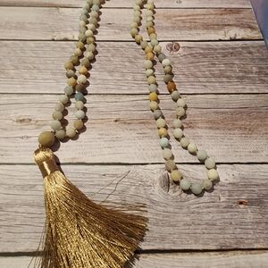 Elegant Gold Tassel Beaded Malla Necklace